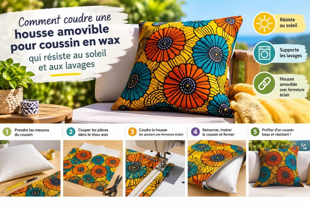 Comment coudre une housse amovible pour coussin en wax qui résiste au soleil et aux lavages